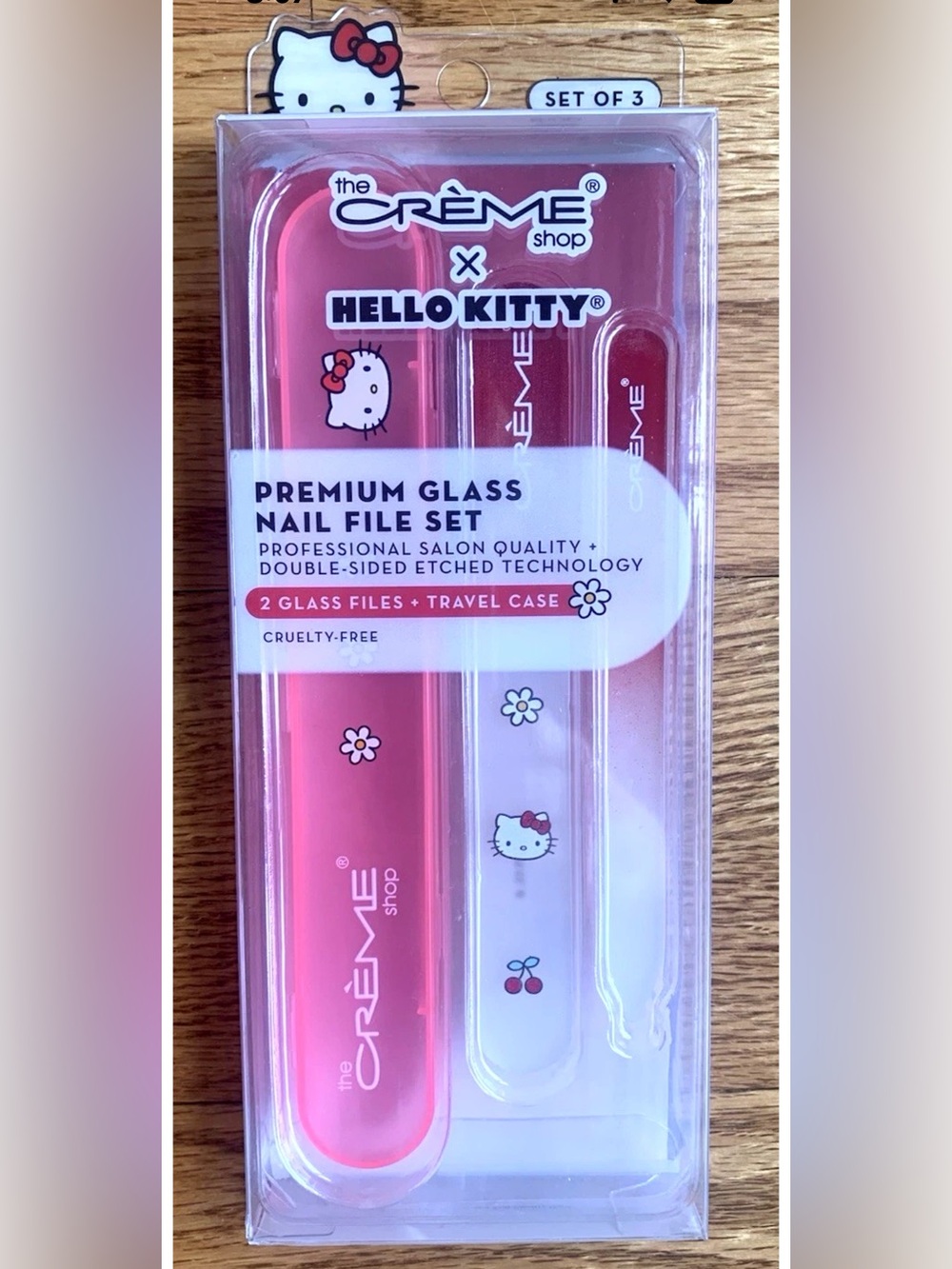 Hello Kitty Glass Nail File Set 3pc w/ Travel Case The Crème Shop x NIB